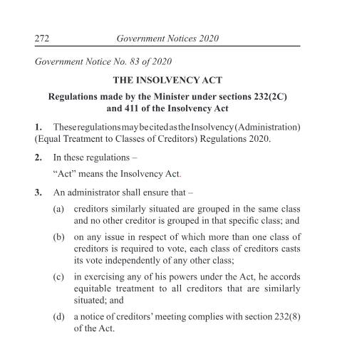 Document preview: 83_Insolvency Administration Equal Treatment to Classes ofCreditors — Document, Mauritius (CERFA n°83_Insolvency-Administration-Equal-Treatment-to-Classes-ofCreditors)