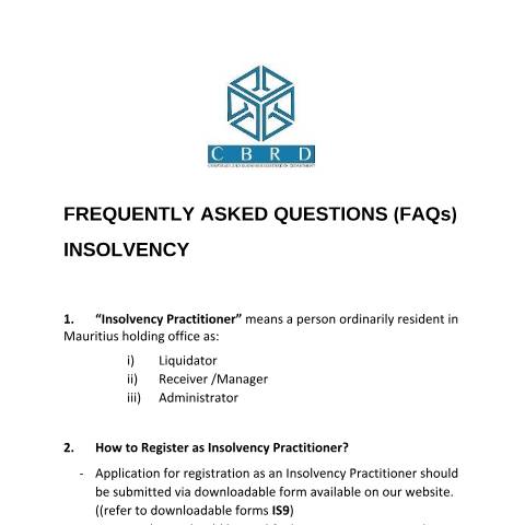 Document preview: FAQs_Insolvency — Guide, Mauritius (CERFA n°FAQs_Insolvency)