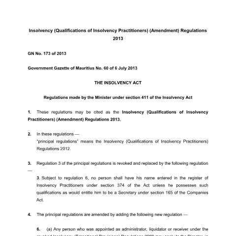 Document preview: GN No. 173 of 2013 — Document, Mauritius (CERFA n°GN-No.-173-of-2013)
