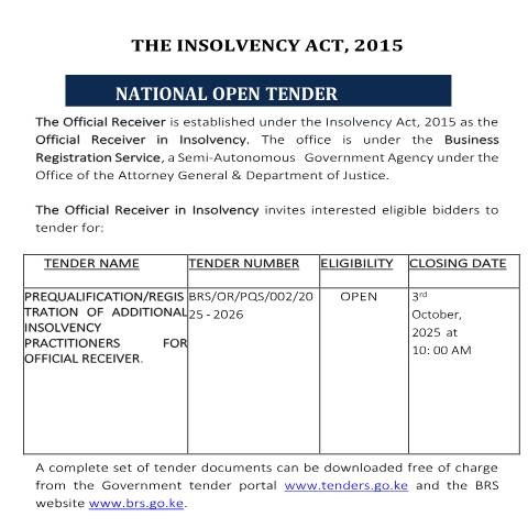 Document preview: INSOLVENCY PRACTITIONERS TENDER NOTICE (1) — Act / Law, Kenya (CERFA n°INSOLVENCY-PRACTITIONERS-TENDER-NOTICE-1)