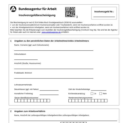 Dokumentvorschau: bescheinigung-ig_ba032170 — Öffnet in neuem Tab Bescheinigung für Insolvenzgeld Vom Arbeitgeber oder Insolvenzverwalter auszufüllendes Formular pdf | 183.19 KB | barrierefrei — Familienkasse/bescheinigung, Deutschland (CERFA n°bescheinigung-ig_ba032170)