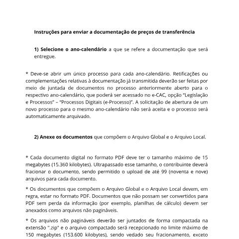 Pré-visualização do documento Instruções para enviar a documentação de Preços de Transferência — Declarações, Brasil