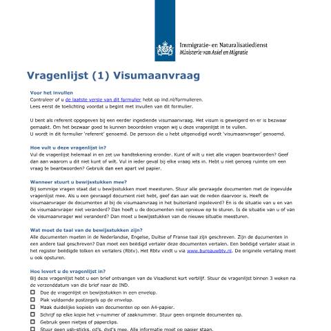 Documentvoorvertoning: Vragenlijst (1) Visumaanvraag — IND — immigratie, Nederland (CERFA n°4031)
