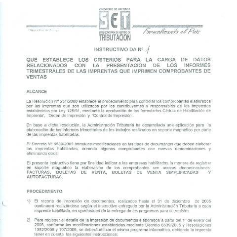 Vista previa del documento Instructivo DA Nº 1 06 — Instructivos, Paraguay