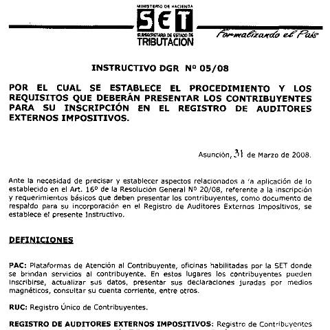 Vista previa del documento Instructivo DGR Nº 5 08 — Instructivos, Paraguay