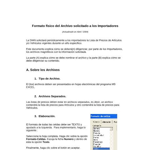 Vista previa del documento Instructivo Para reportar lista de precios — Año 2007, Colombia (CERFA n°Instructivo_reporte_precios_2007)
