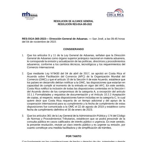 Vista previa del documento RES DGA 365 2022 Instructivo — Instructivo, Costa Rica (CERFA n°RES-DGA-365-2022Instructivo)