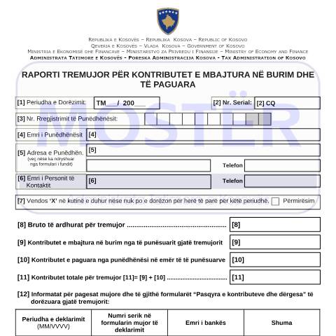 Document preview: Raporti tremujor për Kontributet e mbajtura në burim dhe të paguara — Pensionet, Kosovë