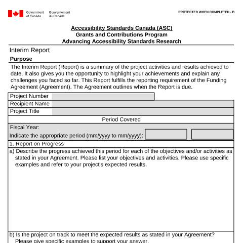 Document preview: Interim Report: Accessibility Standards Canada (ASC) — Government of Canada, Canada (CERFA n°GC-EMP5676)