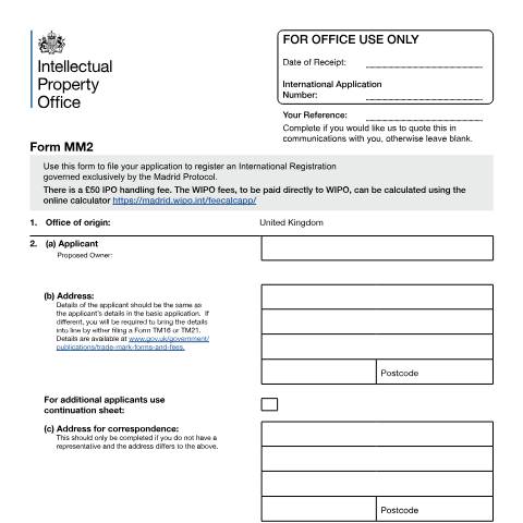 Document preview: Application to register an International trade mark — Intellectual Property Office, United Kingdom