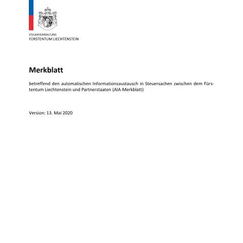 Dokumentvorschau: AIA-Merkblatt vom 13.05.2020 — Internationaler Informationsaustausch, Liechtenstein (CERFA n°int_mb_aia_merkblatt)