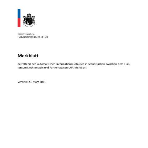 Dokumentvorschau: AIA-Merkblatt vom 29.03.2021 — Internationaler Informationsaustausch, Liechtenstein (CERFA n°int_mb_aia_merkblatt)