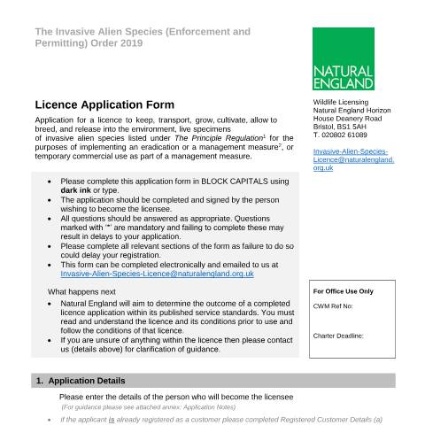 Document preview: Invasive non-native (alien) species: licence to manage and control them (IAS A02) — Natural England, United Kingdom