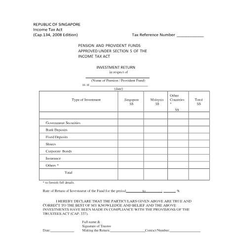 Document preview: Investment Return Form — IRAS / Employees, Singapore (CERFA n°INVESTMENT-RETURN_SIGNED)