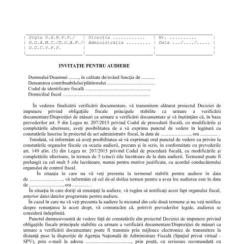 Document preview: Invitație pentru audiere (OPANAF 3666/2020) — Documente emise, România (CERFA n°Invitatie_OPANAF_3666_2020)