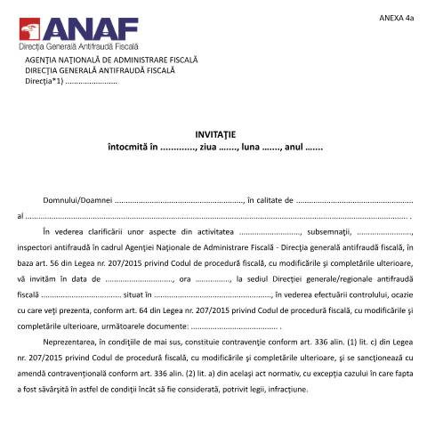 Document preview: Invitație (OPANAF 3838/2015) — Documente emise, România (CERFA n°A4a_OPANAF_3838_2015)