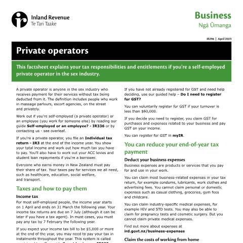 Document preview: Private operators — Employing staff, New Zealand (CERFA n°IR296)