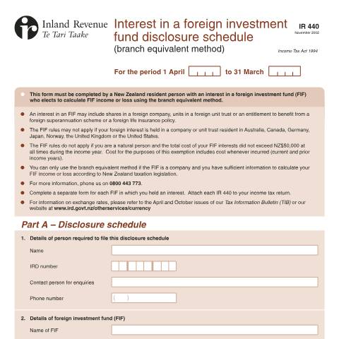 Document preview: untitled — Income tax, New Zealand (CERFA n°IR440)