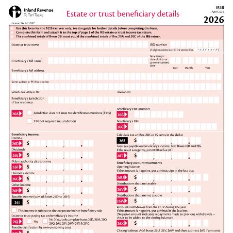 Document preview: IR6B 2026 — Income tax, New Zealand (CERFA n°IR6B)