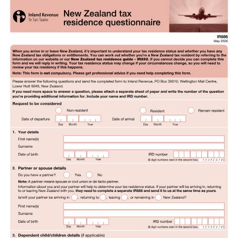 Document preview: IR886 - 2026 — International, New Zealand (CERFA n°IR886)