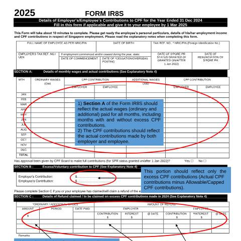 Document preview: Illustration on completing Form IR8S — IRAS / Employers, Singapore (CERFA n°ILLUSTRATION-ON-COMPLETING-FORM-IR8S-FOR-YA-2025)