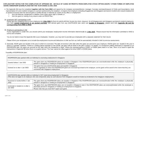 Document preview: Appendix 8B explanatory notes — IRAS / Employers, Singapore (CERFA n°EXPLANATORY-NOTES-ON-APPENDIX-8B-FOR-YA2026)