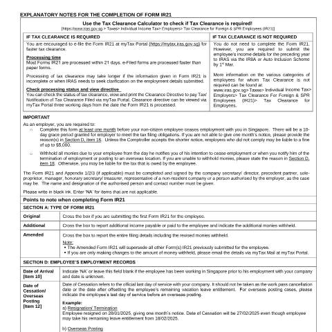 Document preview: Form IR21 Explanatory Notes — IRAS / Employers, Singapore (CERFA n°EXPLANATORYNOTESTOFORMIR21)