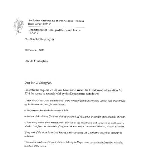 Document preview: FOI Request 16/148 — foi reply 16148 — Department of Foreign Affairs, Ireland