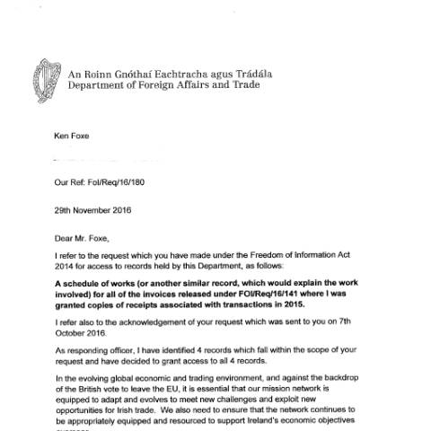 Document preview: FOI Request 16/180 — foi reply 16180 — Department of Foreign Affairs, Ireland