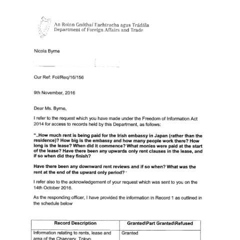 Document preview: FOI Request 16/156 — foi reply 16156 — Department of Foreign Affairs, Ireland