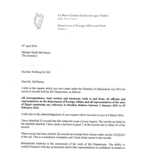 Document preview: FOI Request 16/026 — foi reply 16026 — Department of Foreign Affairs, Ireland