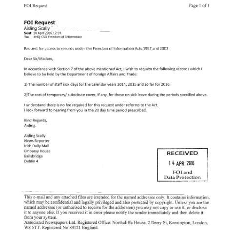 Document preview: FOI Request 16/047 — foi request 16047 — Department of Foreign Affairs, Ireland