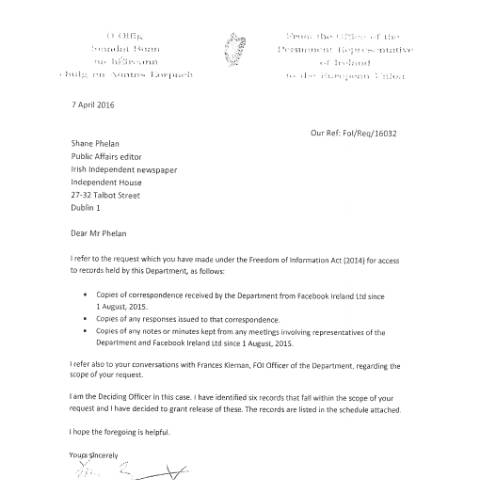 Document preview: FOI Request 16/032 — foi reply 16032 — Department of Foreign Affairs, Ireland
