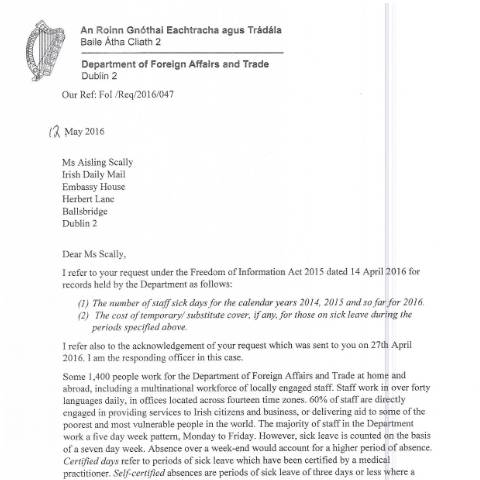 Document preview: FOI Request 16/047 — foi reply 16047 — Department of Foreign Affairs, Ireland
