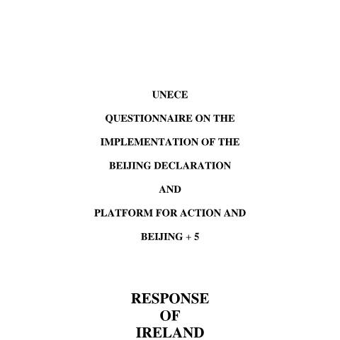 Document preview: Gender Equality: EU and International Policy — unece questionnaire on the implementation of the beijing declaration and platform for — Department of Children, Disability and Equality, Ireland