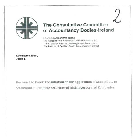 Document preview: Submissions to Consultation - Review of the Application of Stamp Duty to the Stocks and Marketable Securities of Irish Incorporated Companies — public submission number 2 review of the application of stamp duty to the stocks and m — Department of Finance, Ireland