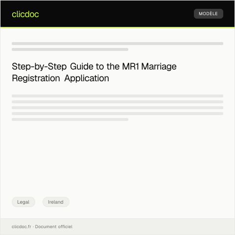 Document preview: Irish Civil Registration for Marriage (MR1) Application — Legal, Ireland