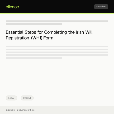 Document preview: Irish Will Registration (WH1) Form — Legal, Ireland