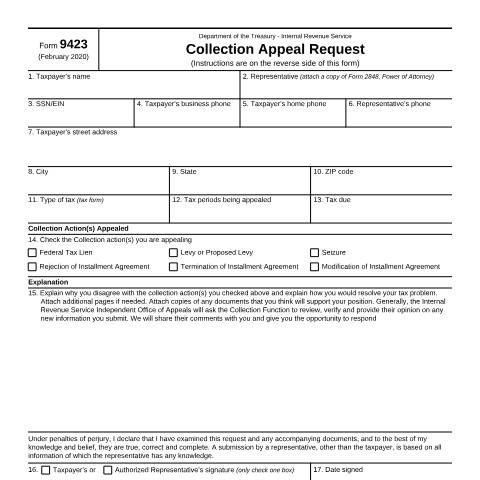 Document preview: IRS Form f9423 — IRS, United States (CERFA n°9423)