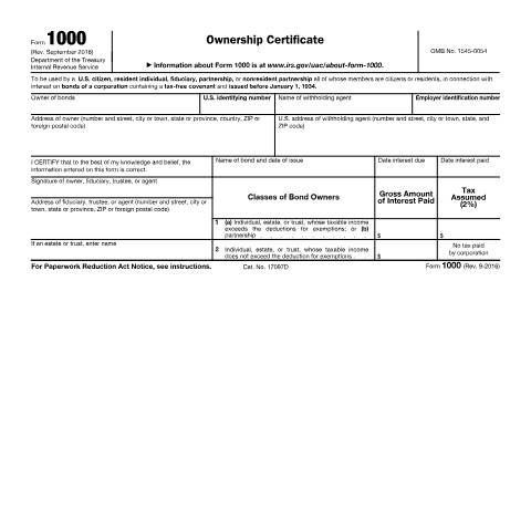 Document preview: IRS Form f1000 — IRS, United States (CERFA n°1000)