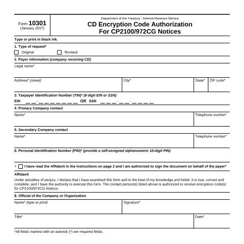 Document preview: IRS Form f10301 — IRS, United States (CERFA n°10301)