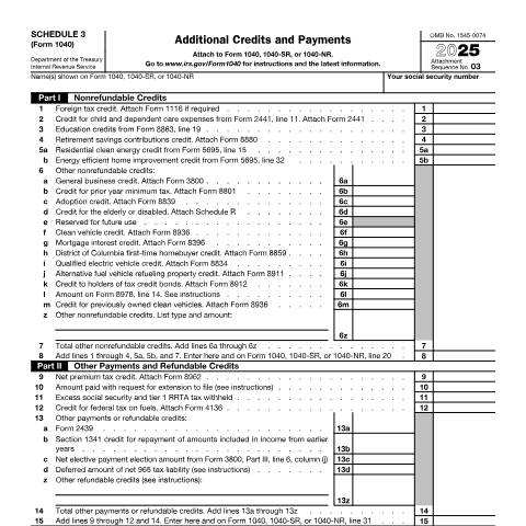Document preview: IRS Form f1040s3 — IRS, United States (CERFA n°1040S3)