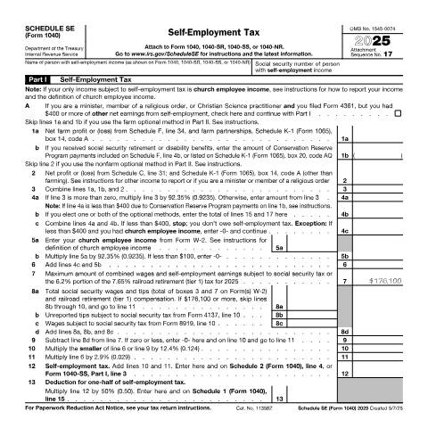 Document preview: IRS Form f1040sse — IRS, United States (CERFA n°1040SSE)