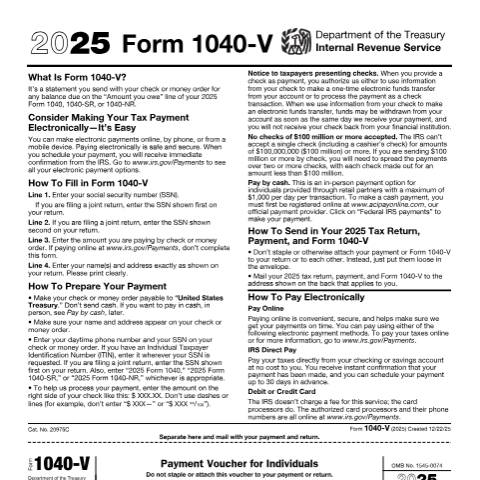 Document preview: IRS Form f1040v — IRS, United States (CERFA n°1040V)