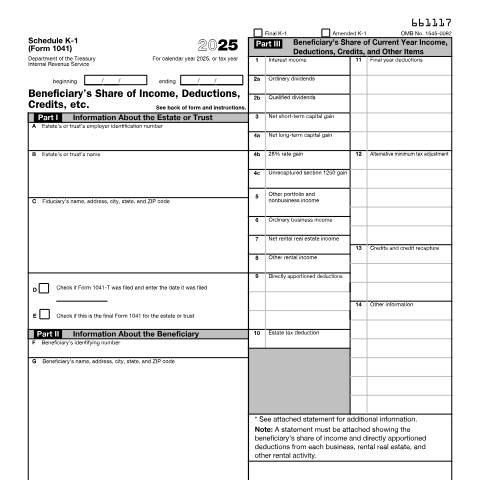 Document preview: IRS Form f1041sk1 — IRS, United States (CERFA n°1041SK1)