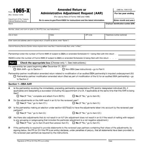 Document preview: IRS Form f1065x — IRS, United States (CERFA n°1065X)