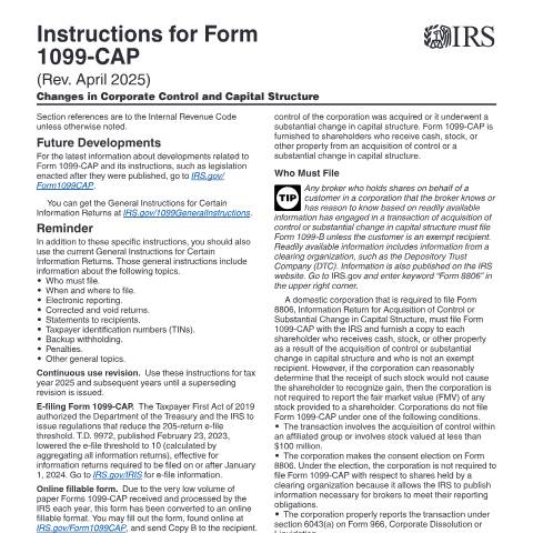 Document preview: IRS Instructions i1099cap — IRS, United States (CERFA n°INST-1099CAP)
