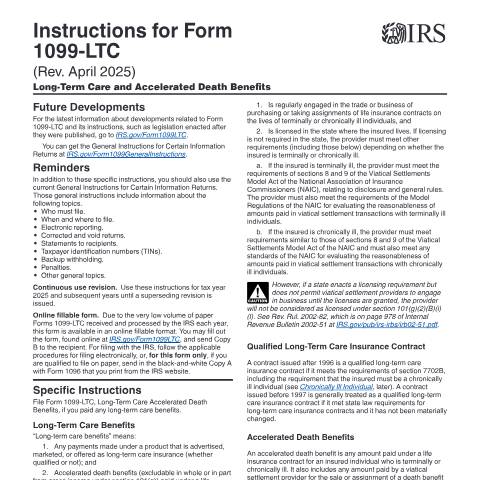 Document preview: IRS Instructions i1099ltc — IRS, United States (CERFA n°INST-1099LTC)
