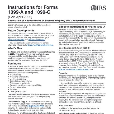Document preview: IRS Instructions i1099ac — IRS, United States (CERFA n°INST-1099AC)