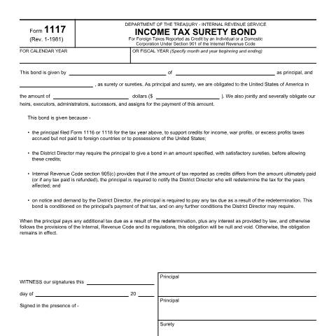 Document preview: IRS Form f1117 — IRS, United States (CERFA n°1117)